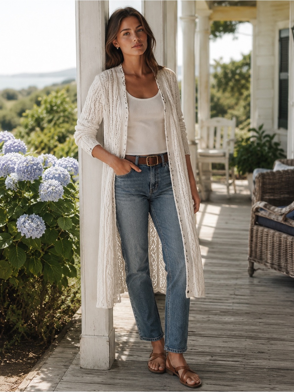 Ralph Lauren Open Front 100% Cotton Long Knit Cardigan